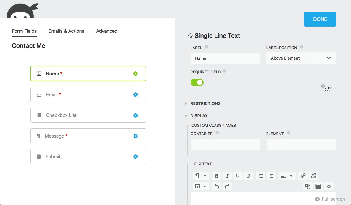 Ninja Forms submissions list showing entry management interface